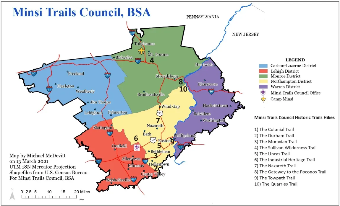 Minsi Trails Council Historic Trail Map